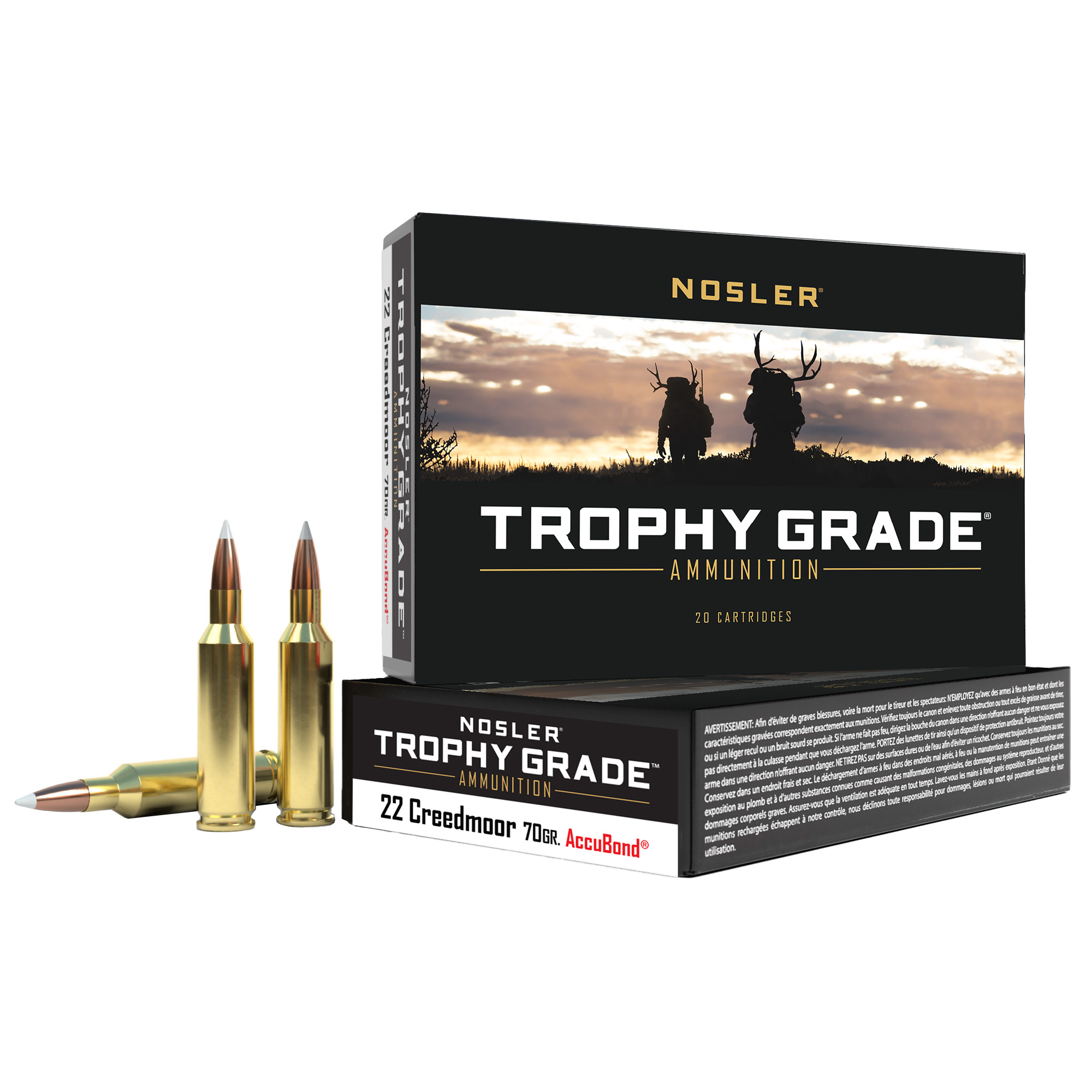 Nosler Trophy Grade TGA 22 Creedmoor AccuBond Boat Tail 70 Grain 20 Rounds