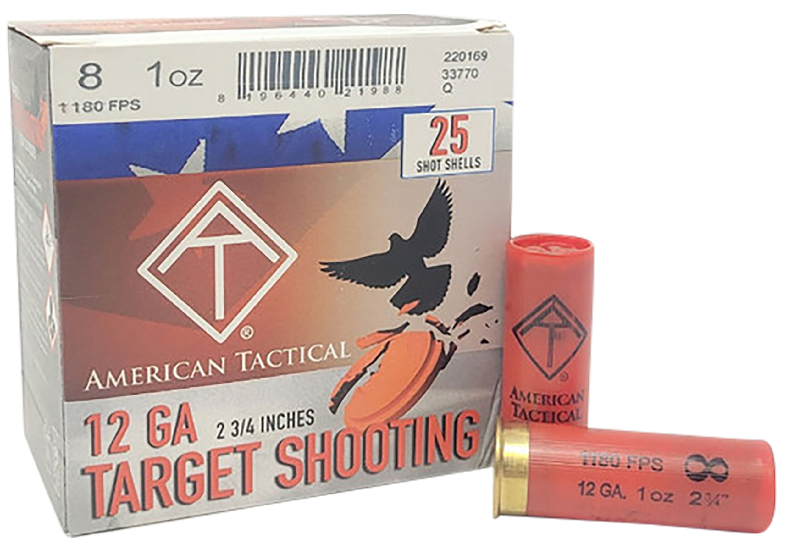 American Tactical Inc ATI Target Load 12 Gauge 2.75 Inch 1 Ounce 8 Shot 25 Rounds