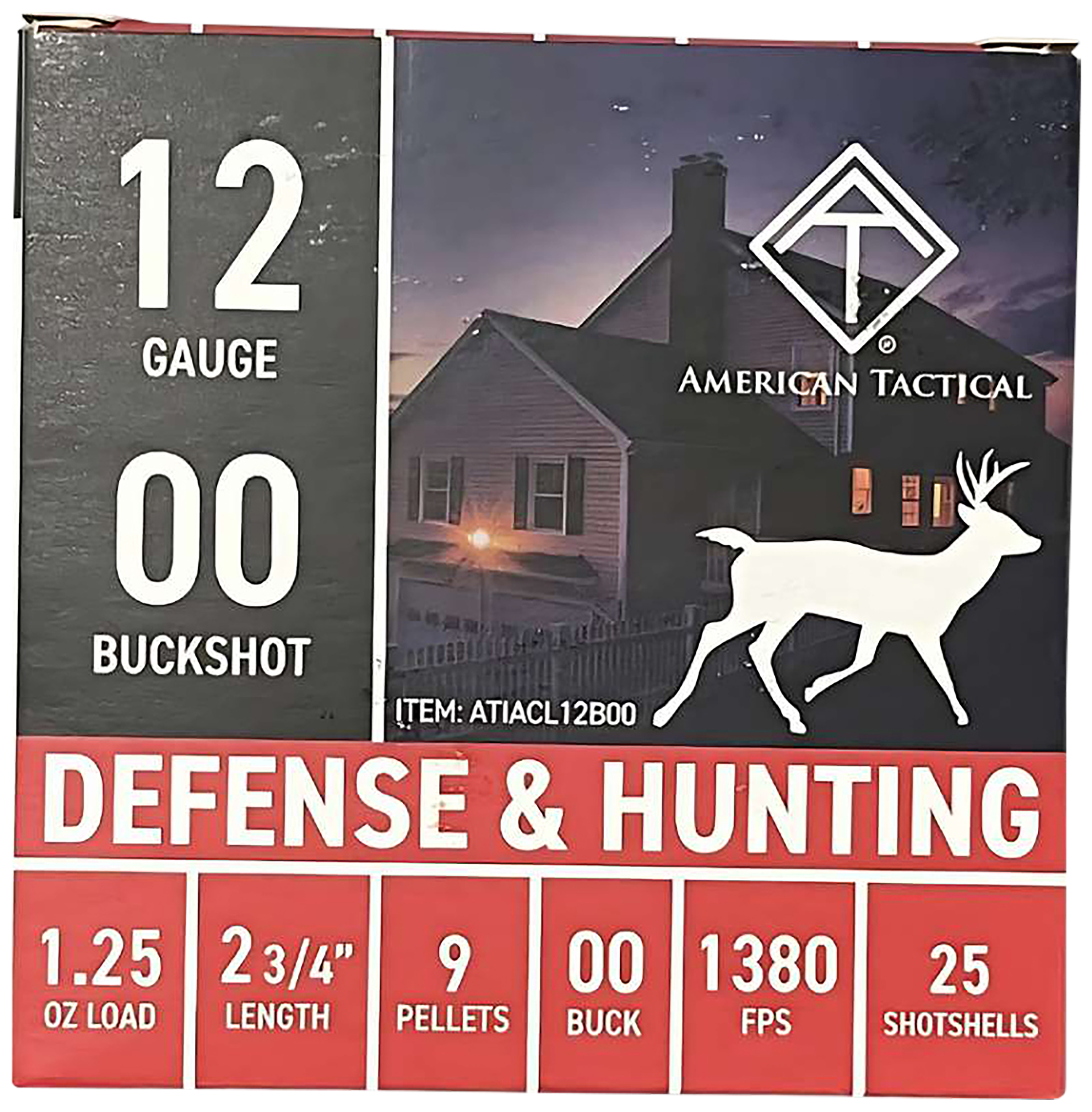American Tactical Inc ATI ACL12B00C 12 Gauge 00 Buck Shot 1 1/4 Ounce 25 Rounds