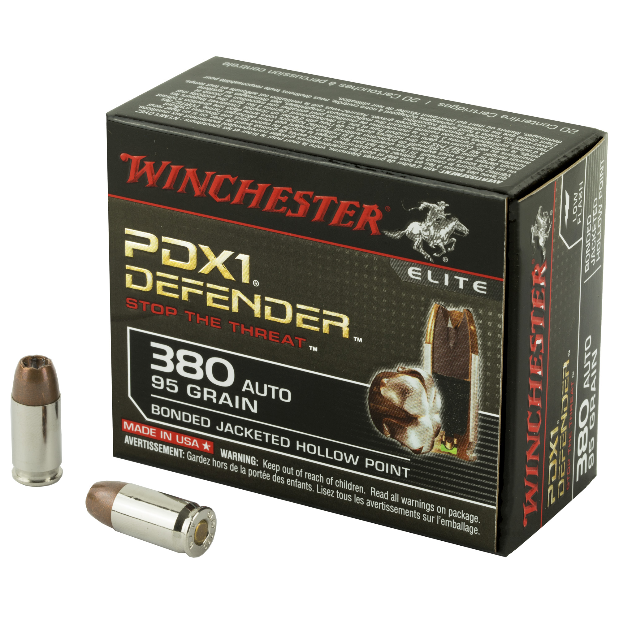 Winchester, Pdx1 Defender, .380 Acp, Hollow Point, 95 Grain, 20 Rounds