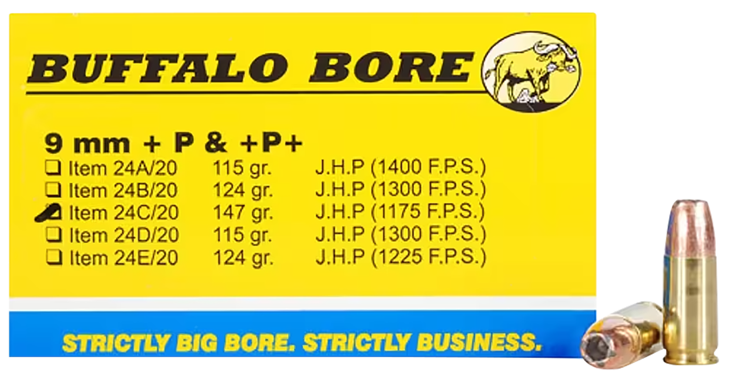 Buffalo Bore Ammunition Personal Defense 9mm Luger Jacket Hollow Point 147 Grain 20 Rounds