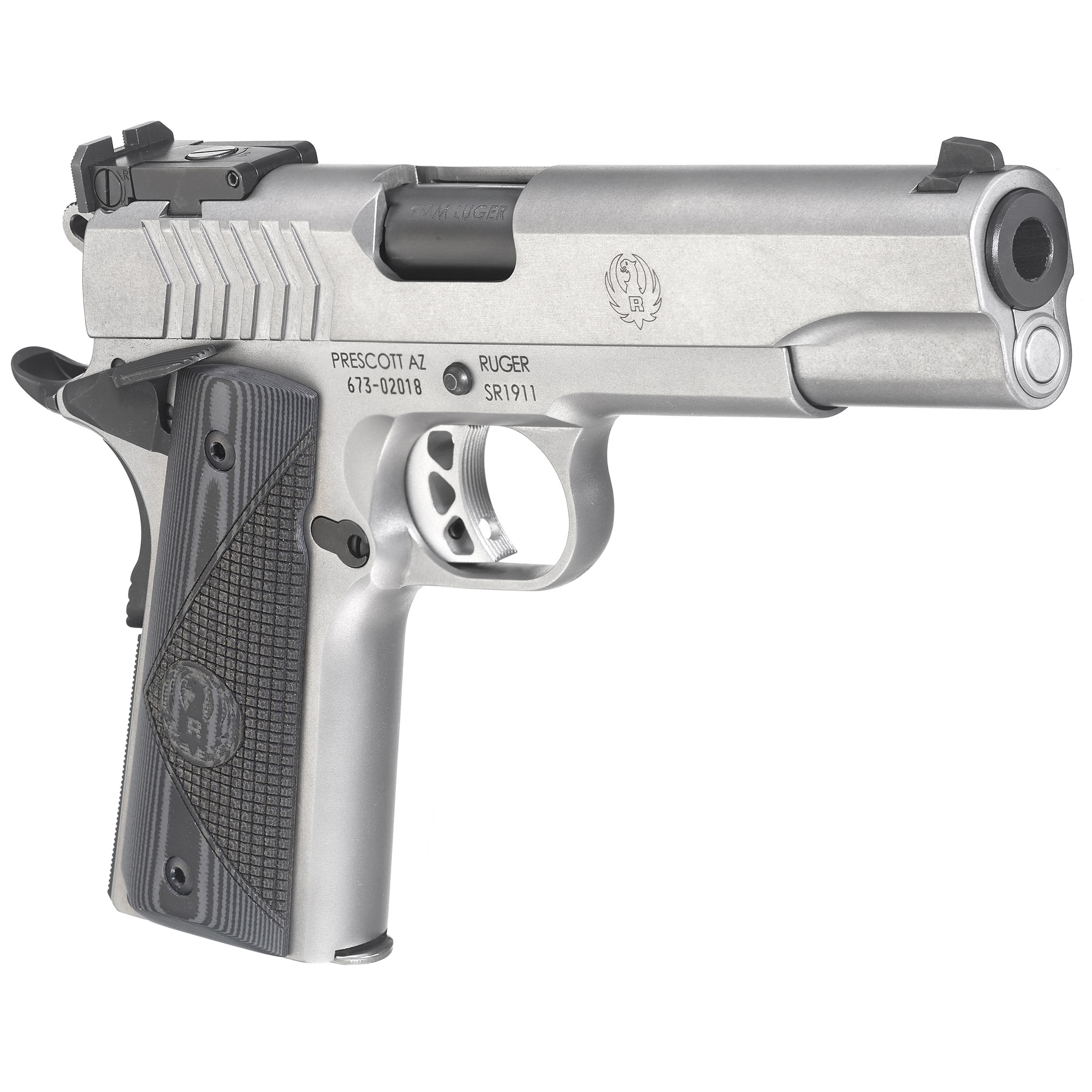 Ruger, Sr1911 Target, 9mm Luger, 5 inch, 9 Rounds, Stainless Steel, G10 Grips