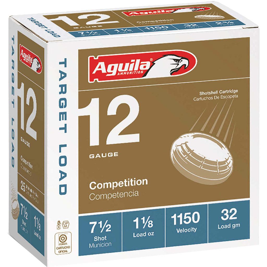 Aguila Target Shotgun Load, 12 Gauge, Lead Shot, 1 1/8 oz, 7.5, 25 Rounds