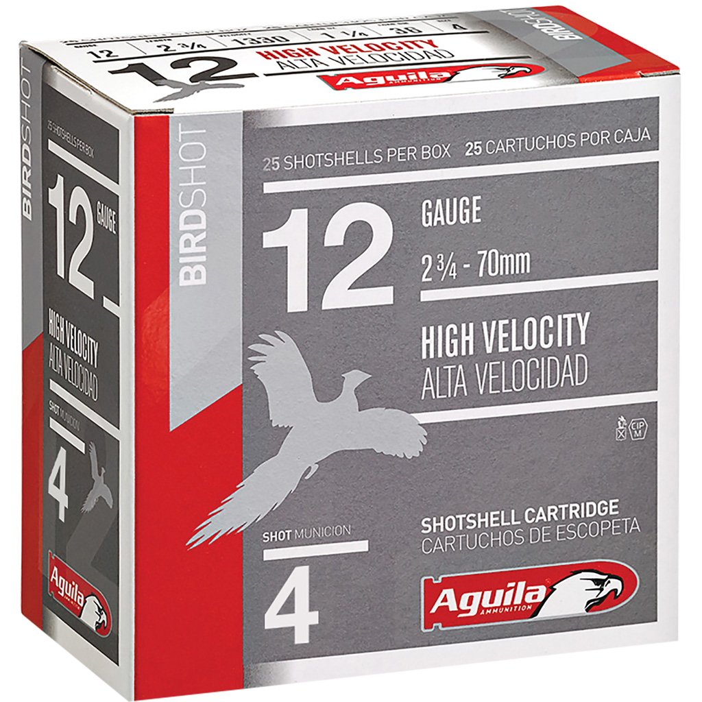 Aguila High Velocity Shotgun Game Load 12 Gauge 4 Shot 1 1/4 Ounce 25 Rounds