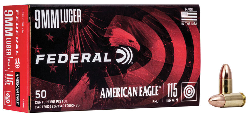 Federal, American Eagle, 9mm Luger, Full Metal Jacket, 115 Grain, 50 Rounds