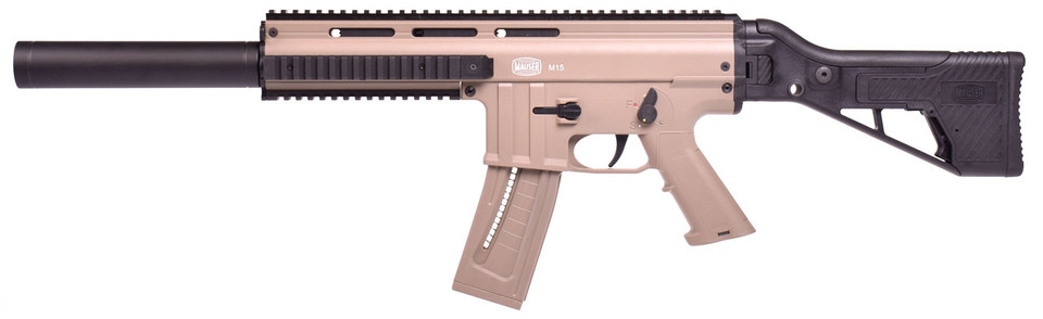 Blue Line Solutions Mauser M-15 SD 22 Long Rifle 16.37 Inch 22 Rounds Tan Fake Suppressor