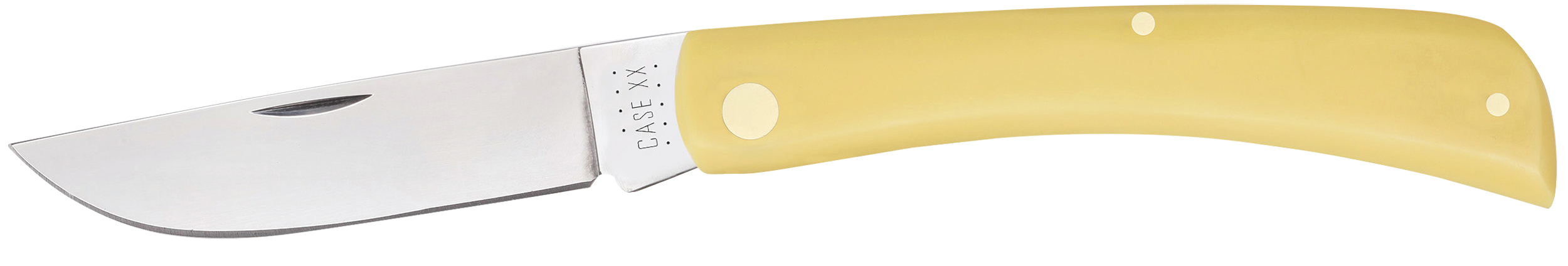 Case 00038 Yellow Synthetic Sod Buster Folding Skinner Plain Tumble Polish Carbon Steel Blade/Smooth Yellow Synthetic Handle