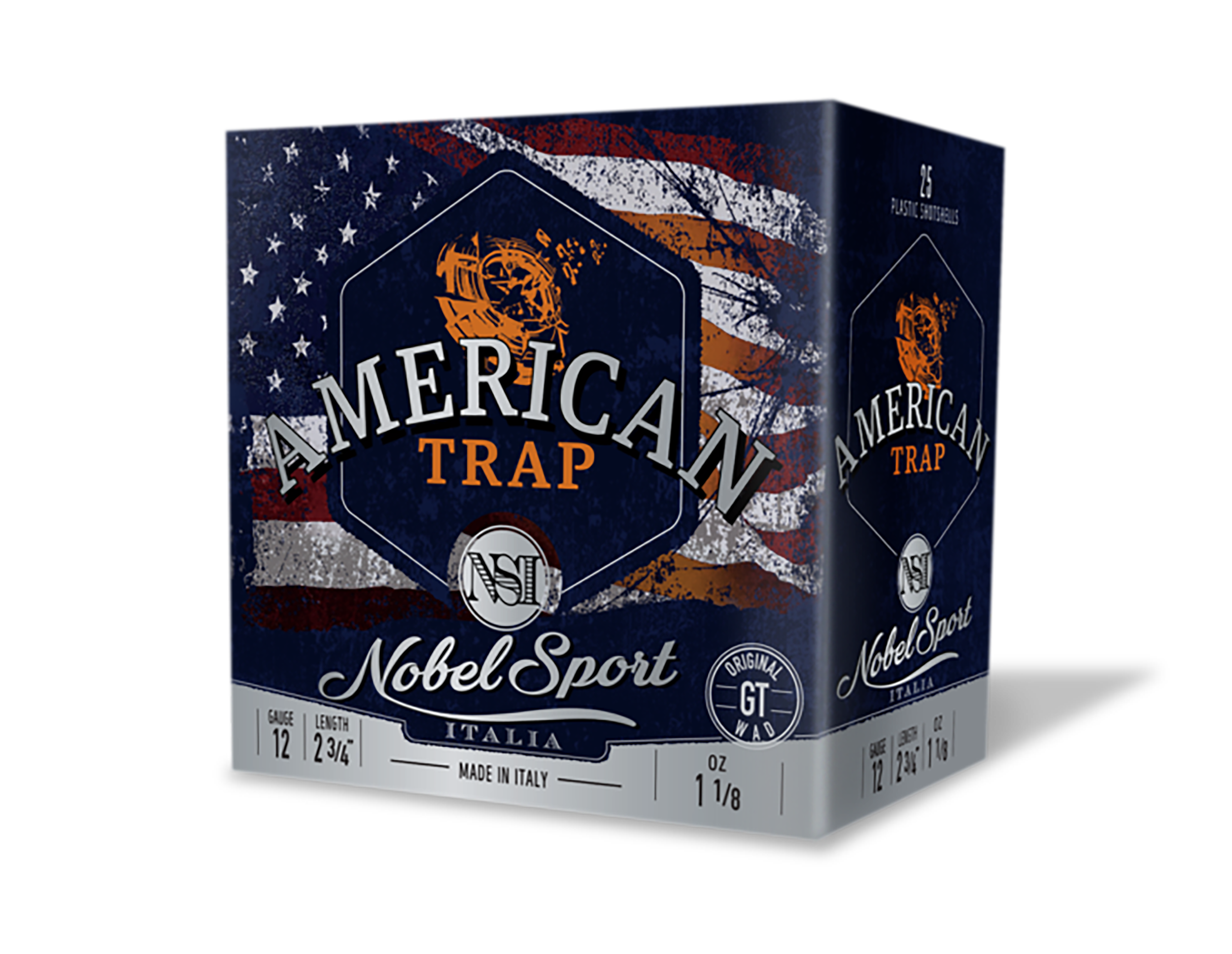 Nobel/Eurosports LLC ANS12FSC8 American Trap  12Gauge 2.75" 1 1/8oz 8Shot 25 Per Box/10 Case