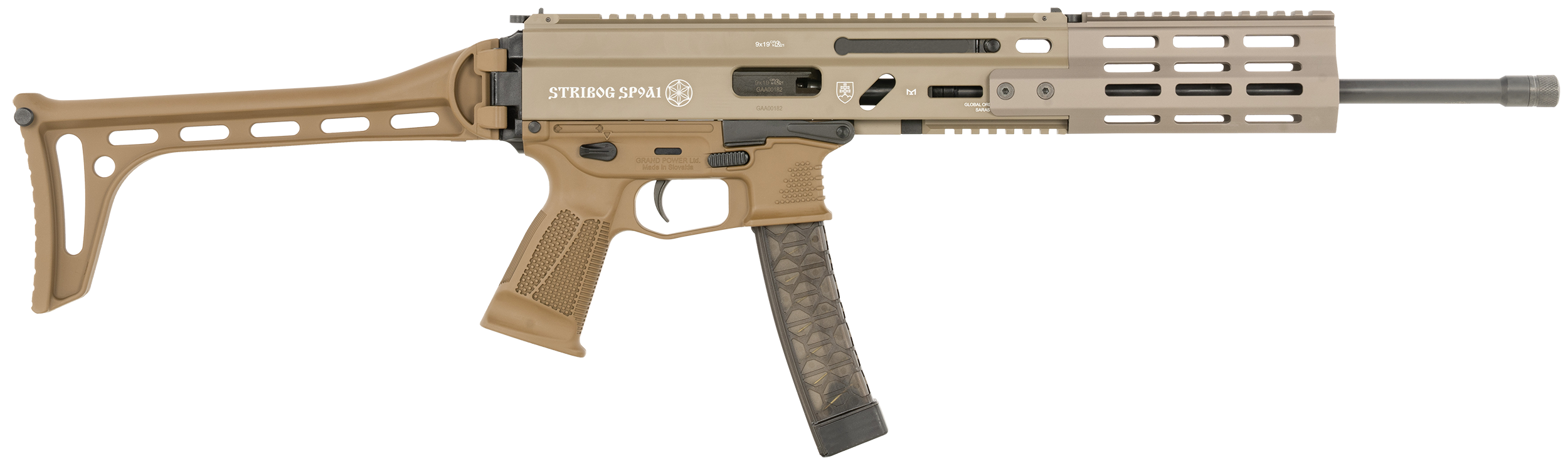 Global Ordnance LLC Grand Power Stribog SP9A1 9mm Luger 16" 30+1 Flat Dark Earth