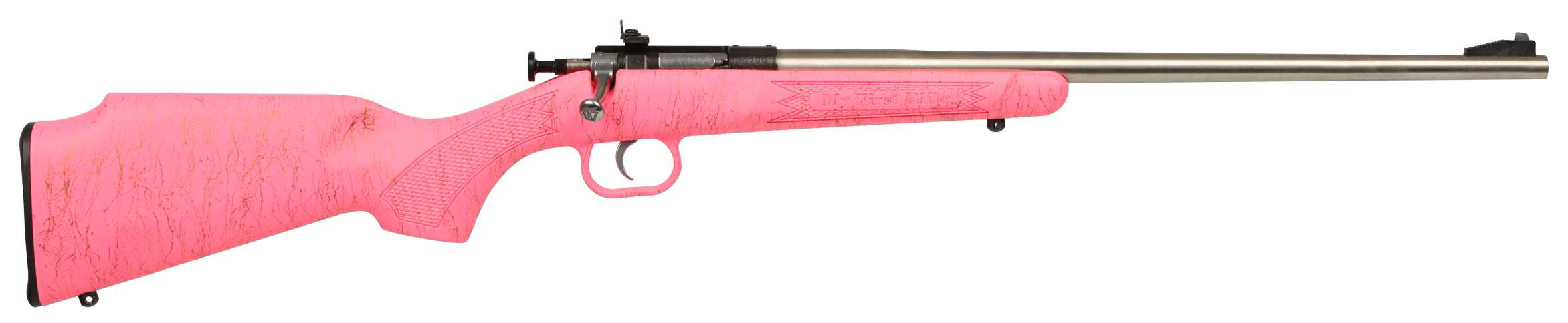 Crickett KSA2441 Gen2  Youth 22 LR 1rd 16.13" Stainless Single Shot Barrel, Stainless Steel Receiver, Pink w/Gold Webbing Fixed Synthetic Stock