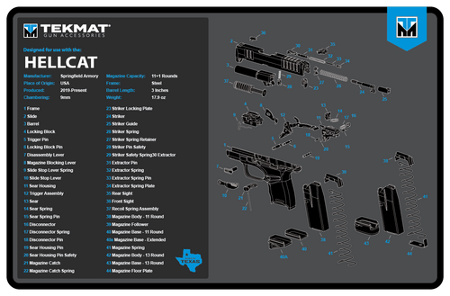 TekMat TEKR17HELLCATBLU Springfield Armory Hellcat Cleaning Mat Black/Blue/White Rubber 11" x 17"