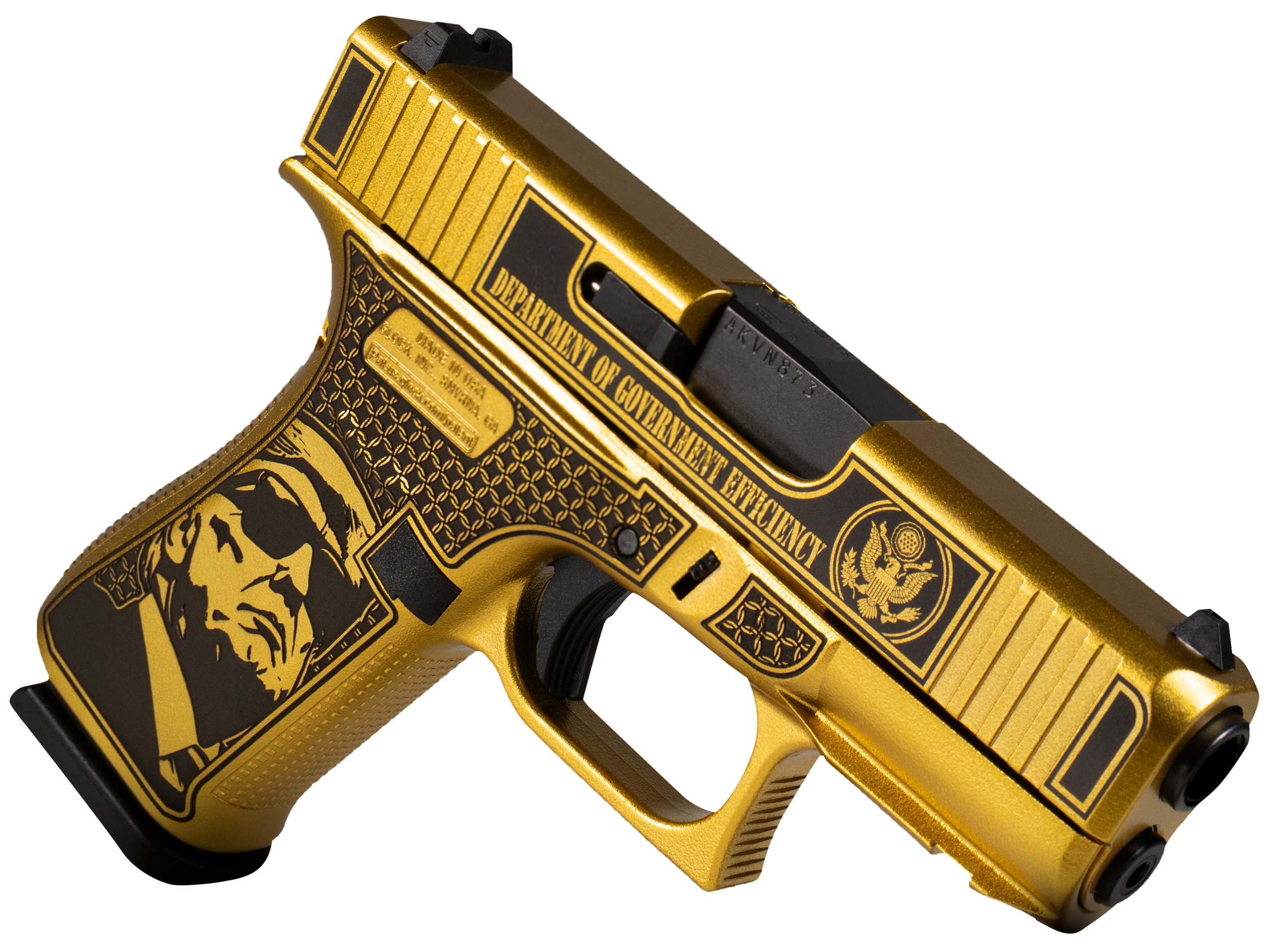 Glock G43X 9mm Luger 3.41 10+1 Glamour Gold Cerakote D.O.G.E Elon Trump