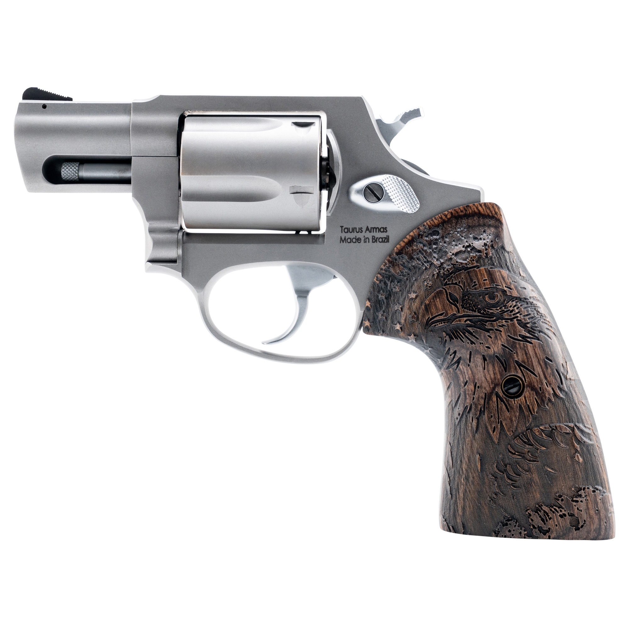 Taurus 605 357 Magnum 2 Inch 5 Shot Matte Stainless Steel Polished Cylinder Wood Grip