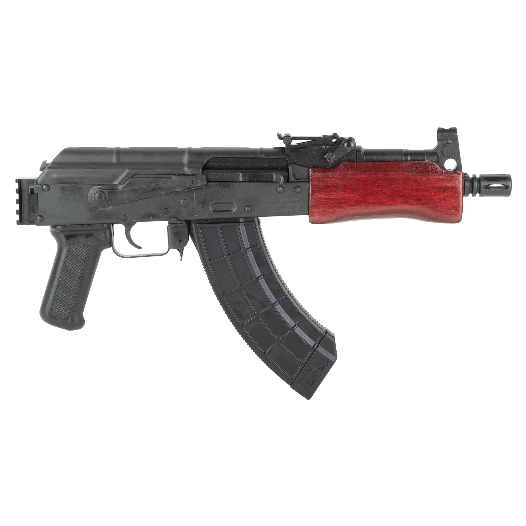 Century Arms Romanian Mini Draco Stamped AK-47 Pistol - Black | 7.62x39 |  7.75" Barrel | Red Wood Handguard