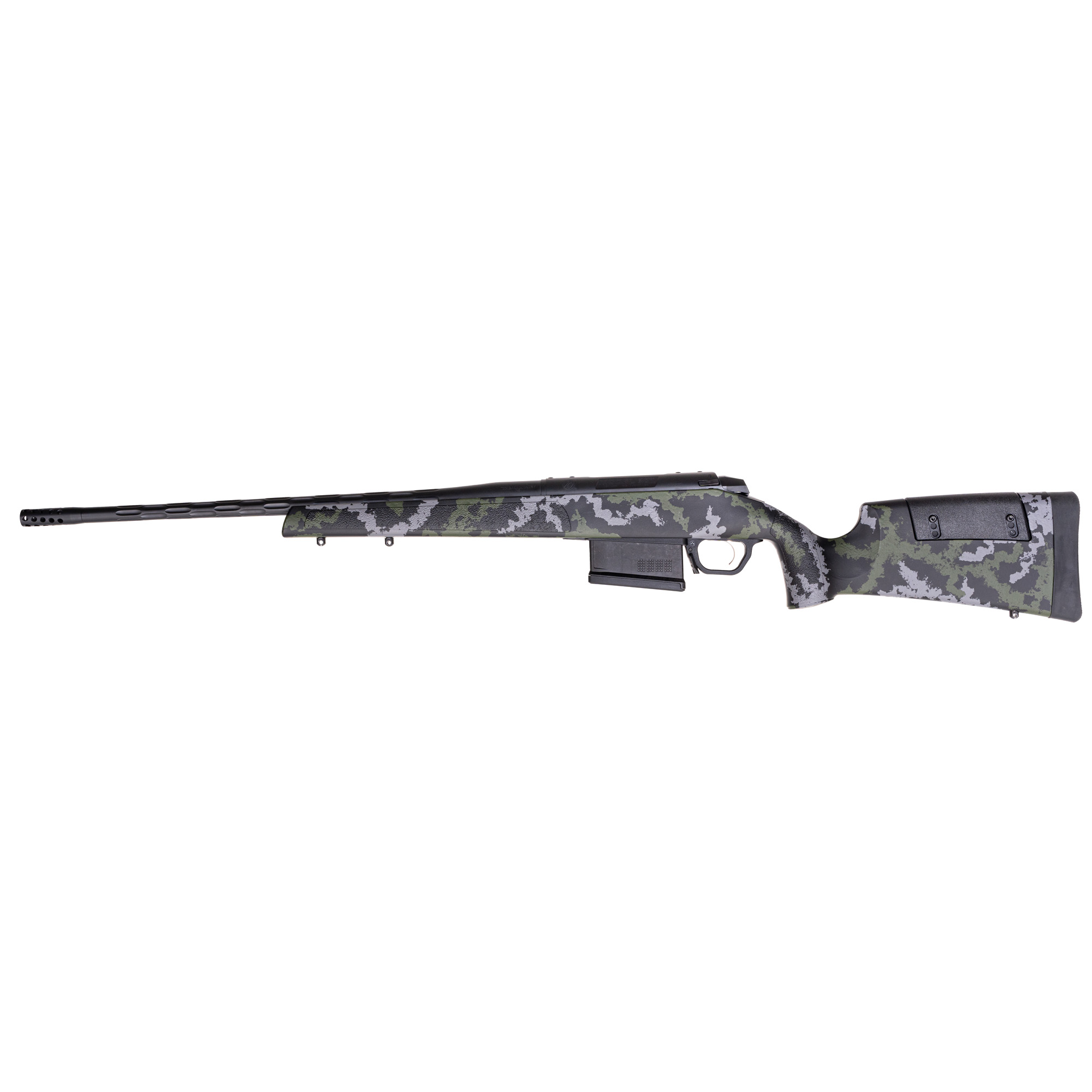 Weatherby Model 307 25 Creedmoor Fluted Barrel Hand Painted Green/Grey Sponge Pattern