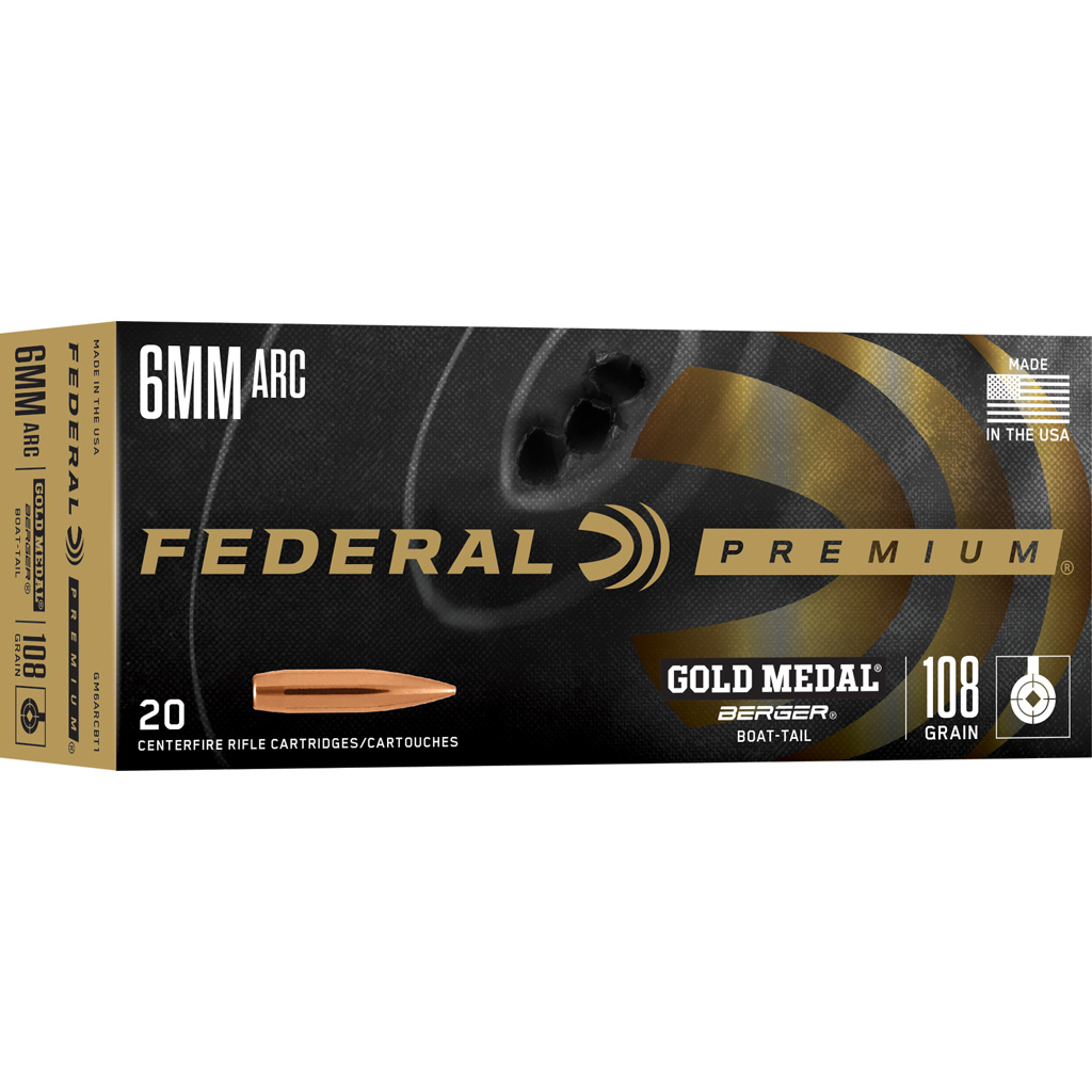 Federal Premium Gold Medal 6mm ARC Berger Boat-Tail 108 Grain 20 Rounds