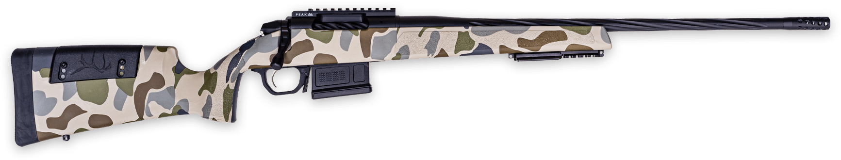 Weatherby Model 307 Hush 7mm Remington Magnum 24 Fluted Barrel Cerakote Hydrodipped Hush Tundra Camo