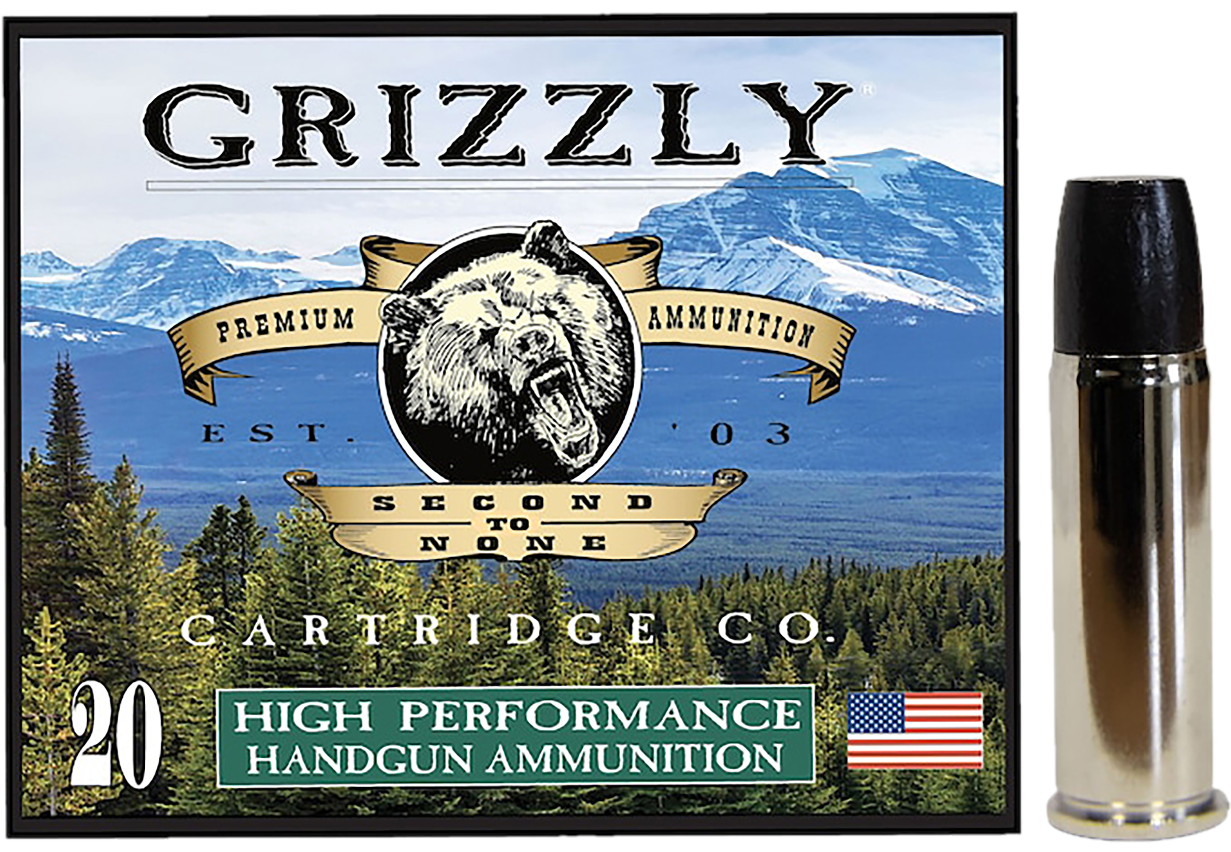 Grizzly Ammo GC44M+P1   44Mag+P+ 355gr Wide Long Nose Gas Check 20 Per Box/10 Case