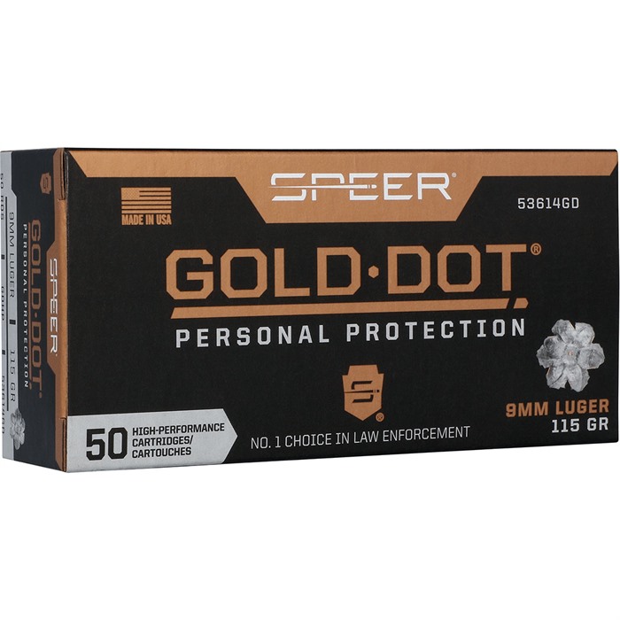Speer Gold Dot 9mm Luger Jacketed Hollow Point 115 Grain 50 Rounds