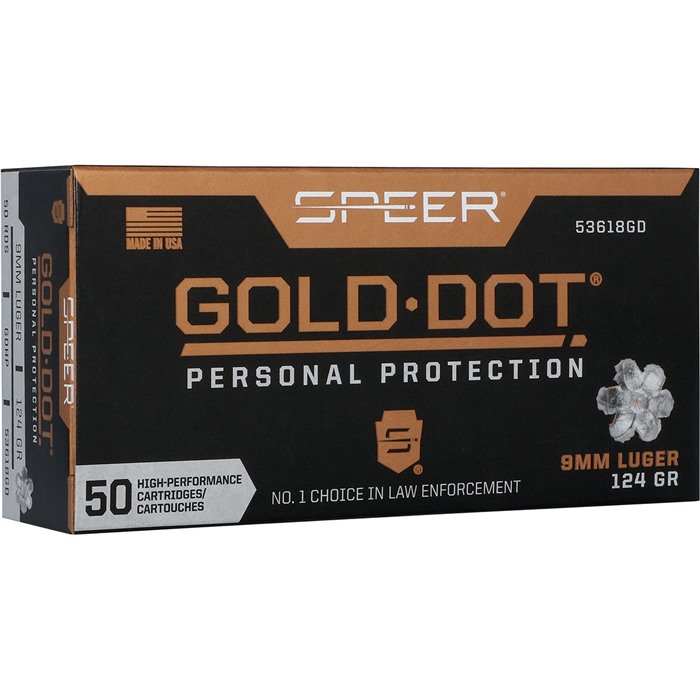 Speer Gold Dot 9mm Luger Jacketed Hollow Point 124 Grain 50 Rounds