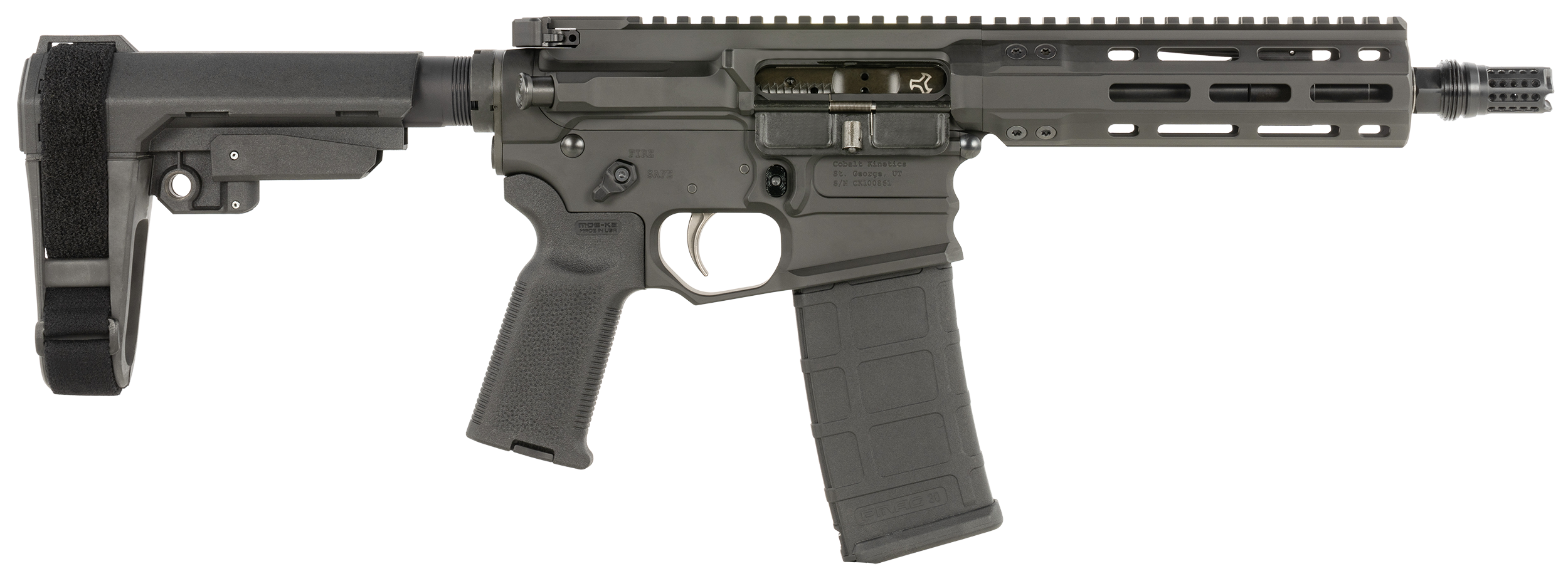 Cobalt Kinetics CKPROLITE30075BLK Pro Light  300 Blackout 7.50" Black Melonite Barrel, Black Aluminum Picatinny Rail Receiver, Polymer SB Tactical SBA3 Brace, Black Polymer Grip