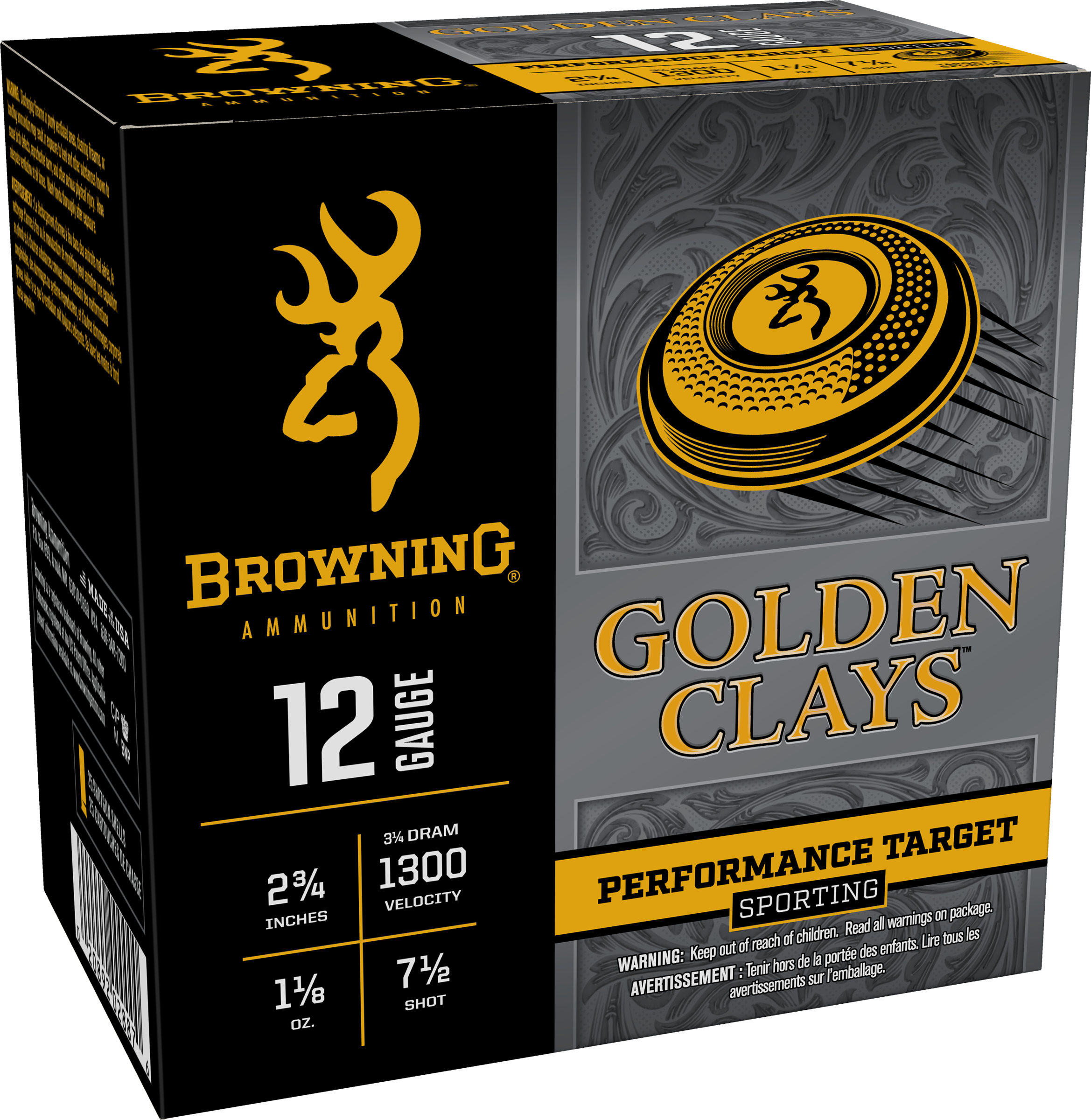 Browning Golden Clays, 12 Gauge, Shot, 1 1/8 oz, 25 Rounds