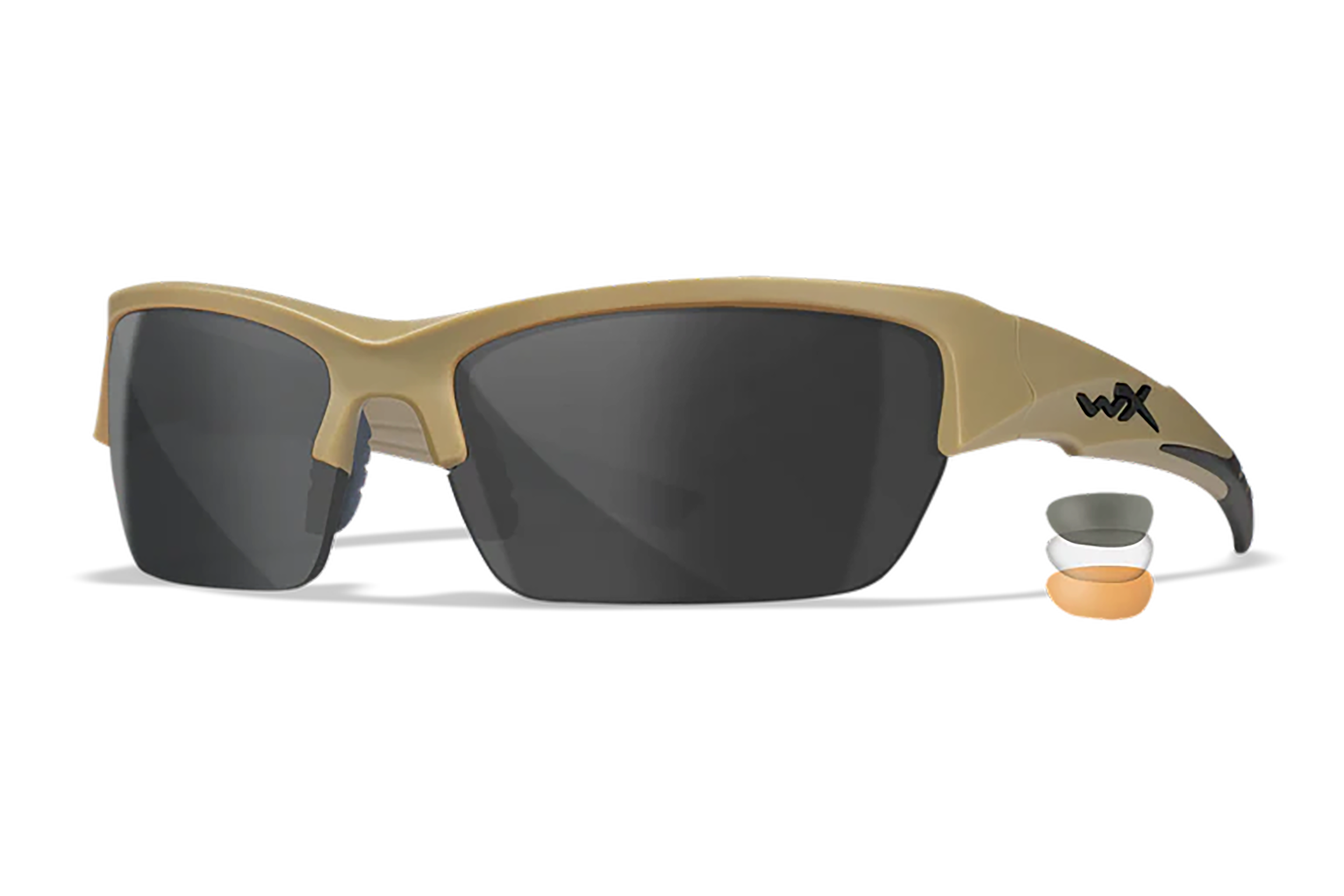 Wiley X CHVAL06T Valor Medium Smoke Gray/Clear/Light Rust Lens Polycarbonate Matte Tan Frame
