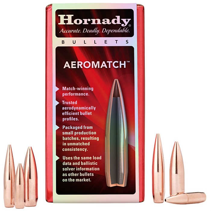 Hornady 22771 Aeromatch  22Cal 69gr Hollow Point Boat Tail 100 Per Box/25 Case