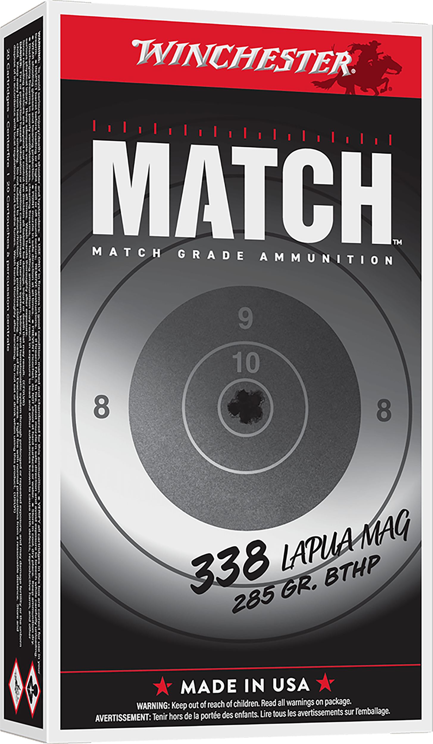 Winchester, Match, .338 Lapua Magnum, Boat Tail Hollow Point, 285 Grain 20 Rounds