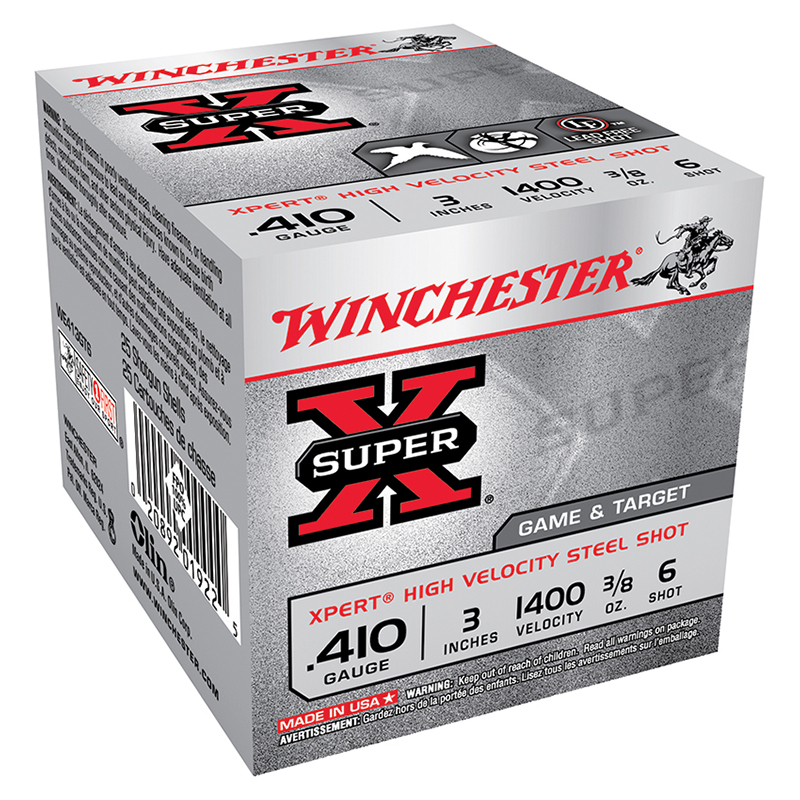 Winchester Super-X 410 Gauge 3 Inch High Velocity Steel Shot three eighth ounce 25 Rounds
