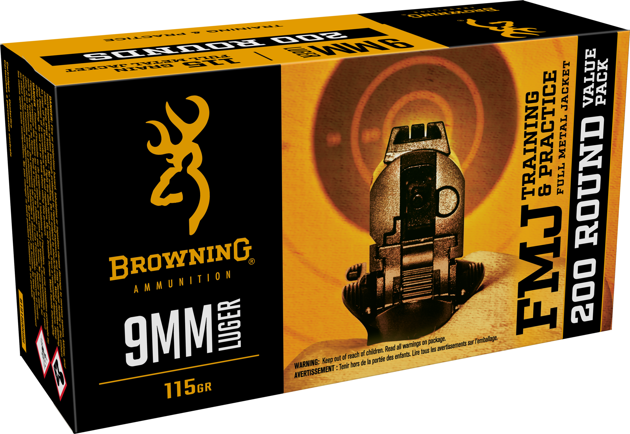 Browning, FMJ Series, 9mm Luger, Full Metal Jacket, 115 Grain, 200 Rounds