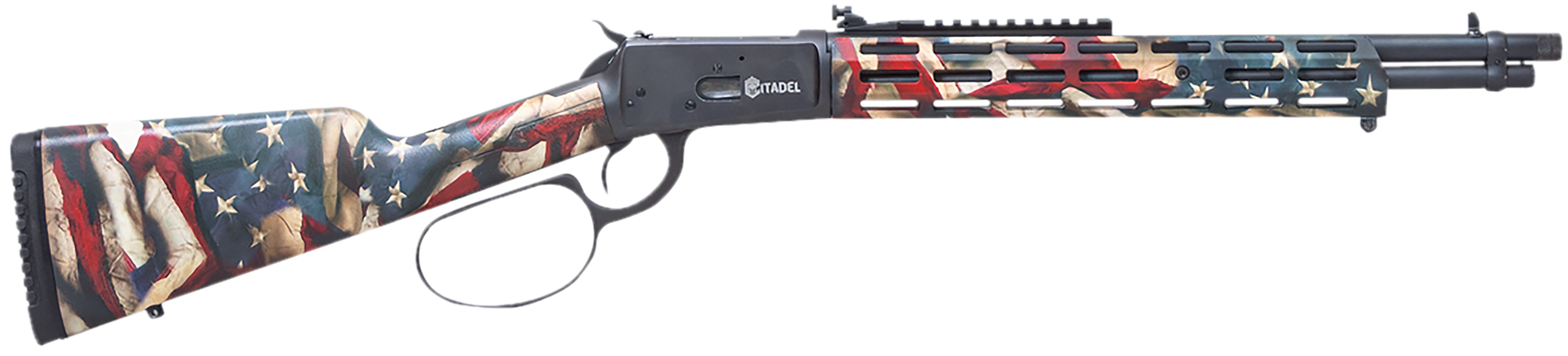 Howa CIT357LVRUSA Levtac 92 357 Mag 8+1 16.50" Matte Black Threaded Barrel & Steel Receiver w/Picatinny Rail, Fixed Respect Camo (American Flag) Synthetic Stock, Right Hand