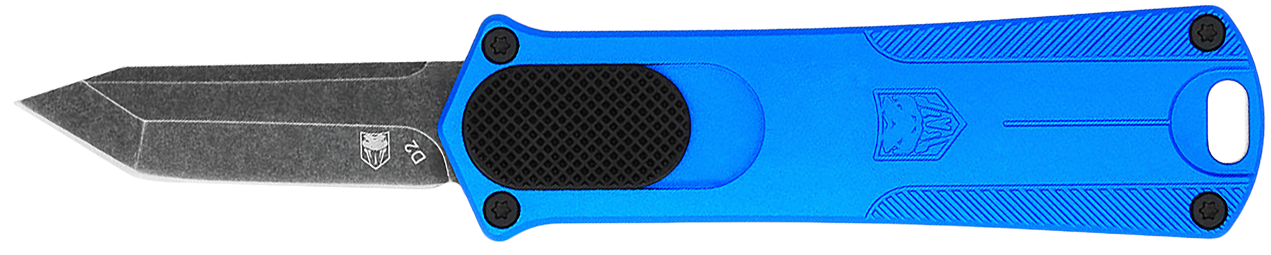 CobraTec Knives CALI952BLUTNS California 952 *CA Compliant 1.75" OTF Tanto Plain Black Stonewashed D2 Steel Blade, 3" Blue Anodized Aluminum Handle