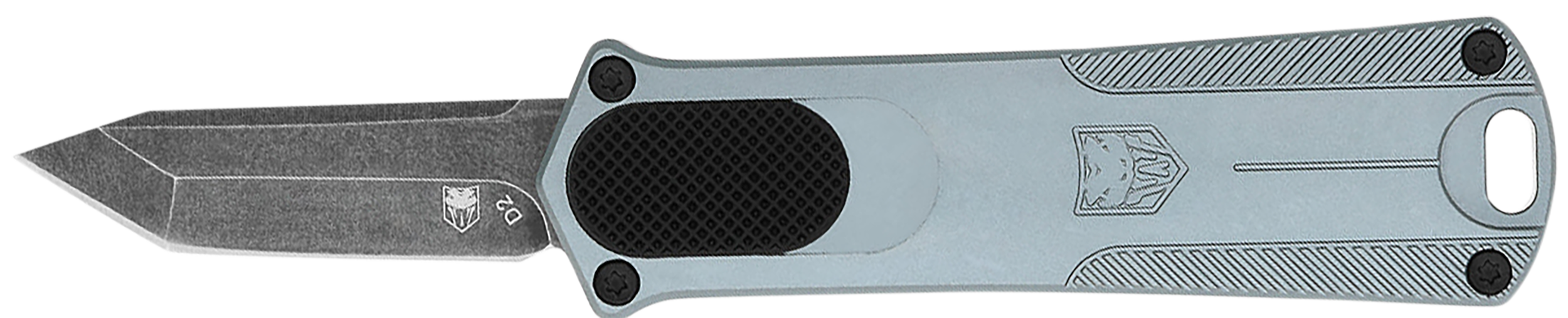 CobraTec Knives CALI952GRYTNS California 952 *CA Compliant 1.75" OTF Tanto Plain Black Stonewashed D2 Steel Blade, 3" Gray Anodized Aluminum Handle