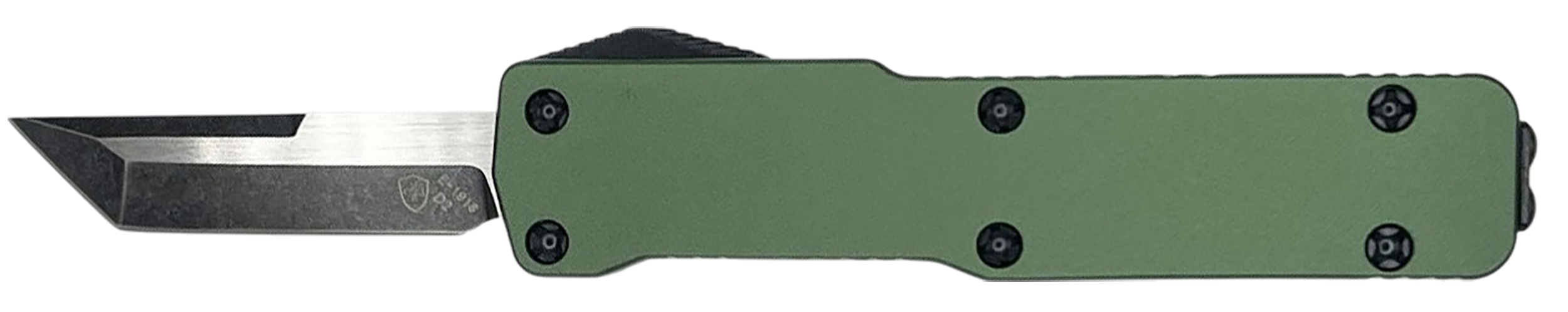 Templar Knife  Premium LW  1.85" OTF Tanto Plain Black Oxide Stonewashed Powder Coated D2 Steel Blade, 3.50" Green Anodized Aluminum Handle, California Legal
