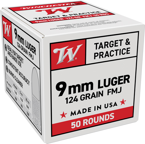 Winchester, USA, 9 Millimeter Luger, Full Metal Jacket, 124 Grain, 50 Rounds