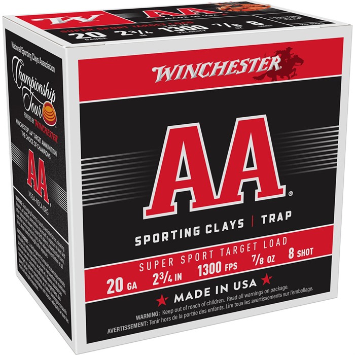 Winchester AA Sporting Clays 20 Gauge 2-3/4" 7/8oz #8 Shot 250ct