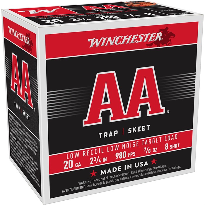 Winchester AA Low Recoil Low Noise 20 GA 2.75" 7/8oz #8 Shot 250ct Case