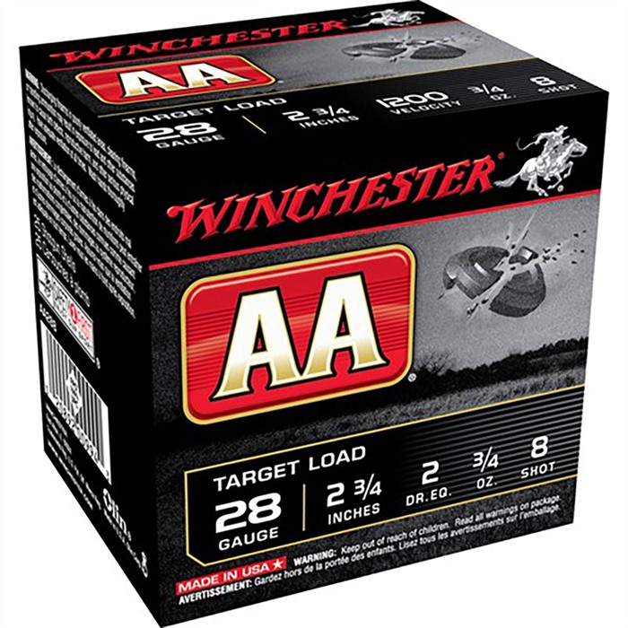 Winchester AA Target 28 GA 2.75" 3/4oz #8 Shot 250ct Case