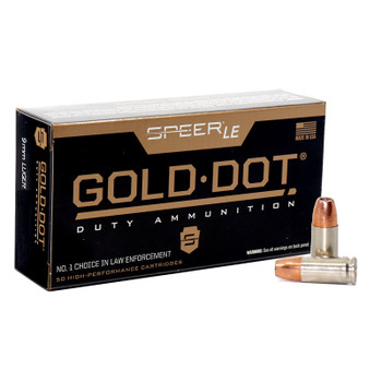 Speer, Gold Dot, 9mm Luger, Gold Dot Hollow Point, 124 Grain, 50 Rounds
