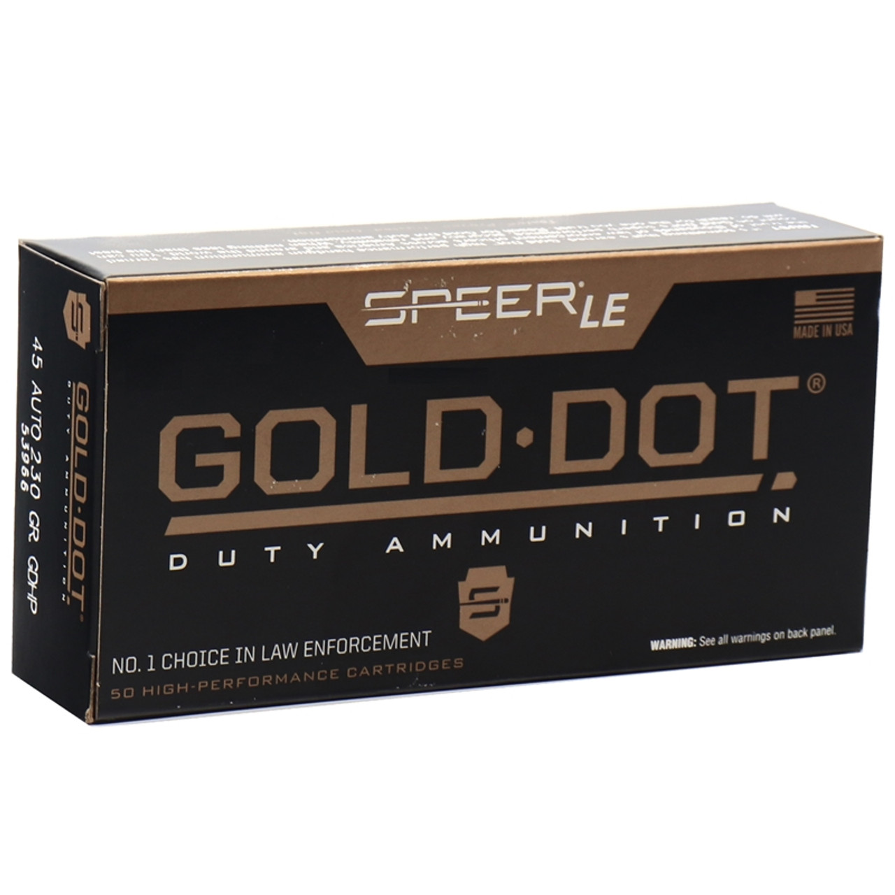 Speer Gold Dot Le Du, 45 Auto, Gold Dot Hollow Point, 230 Grain, 50 Rounds