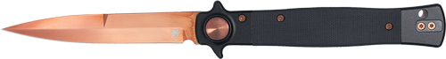 COBRATEC STILETTO BUTTON LOCK BLACK G10 ROSE GOLD BLADE