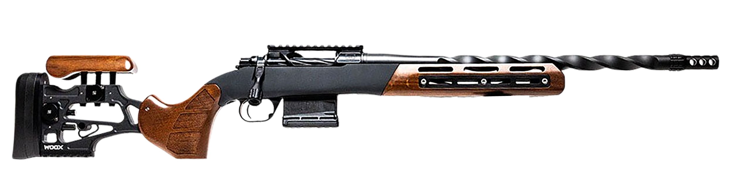 Iota Outdoors RF030L221810F99 Venatic Max 22 Creedmoor 5+1 18"  Nano Flat Black Fluted Threaded Barrel, Black DLC Aluminum Receiver w/Picatinny Rail, Woox Furiosa Aluminum/Wood Stock, Right Hand