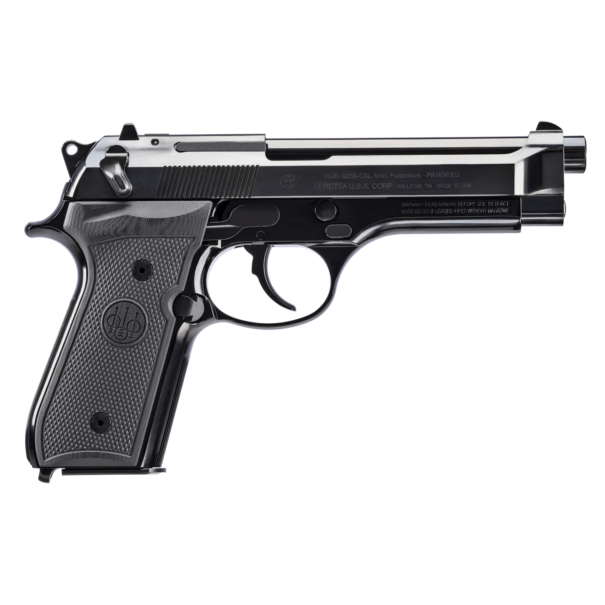 Beretta USA J92SB15 92SB Repro 50th Anniversary 9mm Luger 15+1 4.90" Blued Barrel, Polished Blued Engraved/Serrated Slide, Polished Anodized Aluminum Frame w/Beavertail, Black G10 Grip