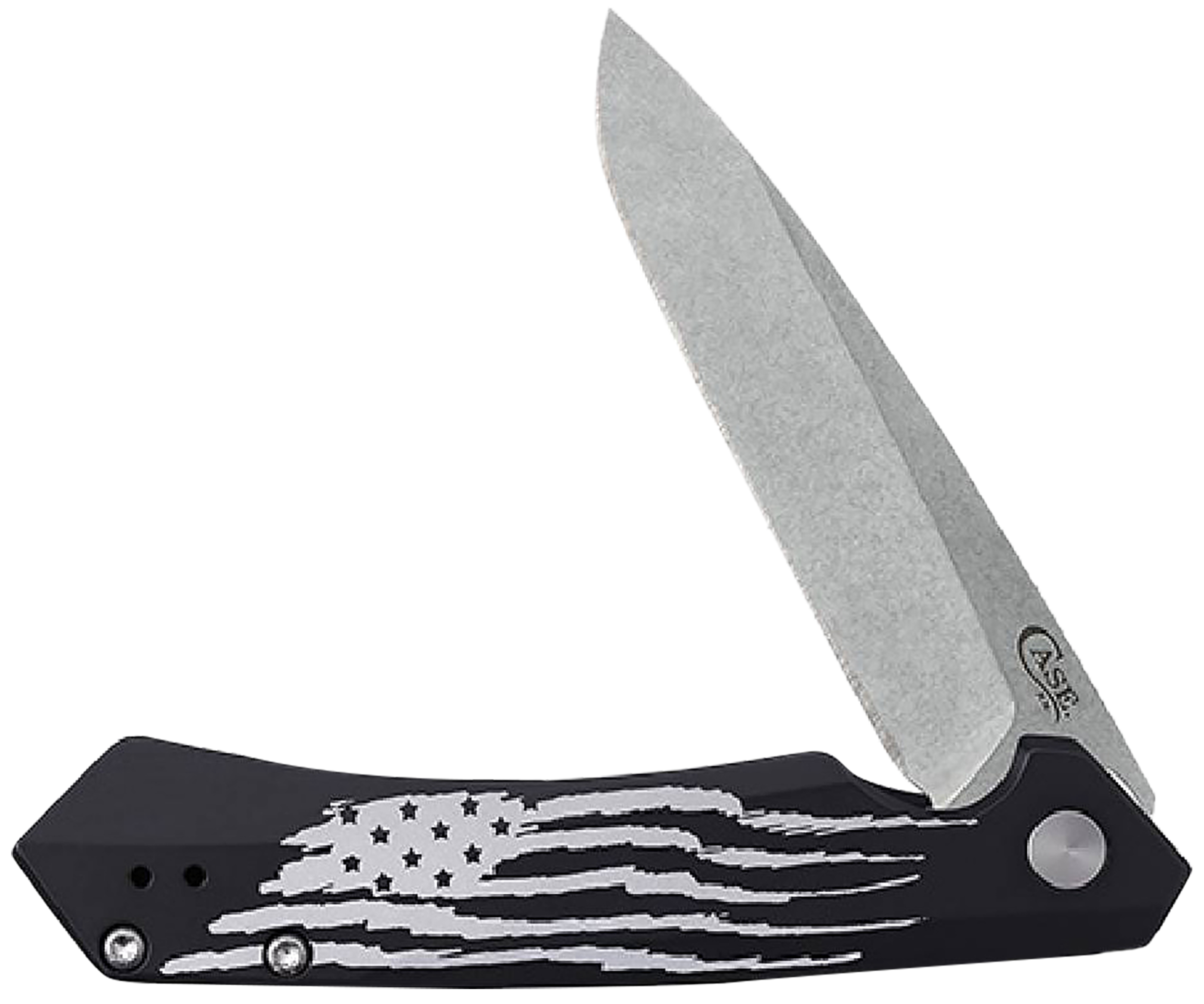 Case 10857 Kinzua  Folding Spear Point Plain Stonewashed S35VN SS Blade, Black Anodized w/US Flag Aluminum Handle