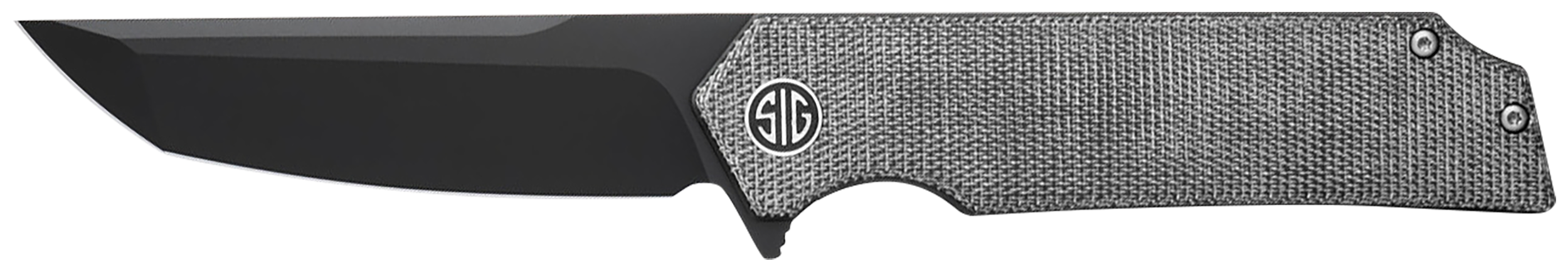 Sig Sauer Knives TS8BB Tsuru  3.30" Folding Tanto Plain Black PVD 154CM SS Blade, 4.20" Salt & Pepper Micarta Handle