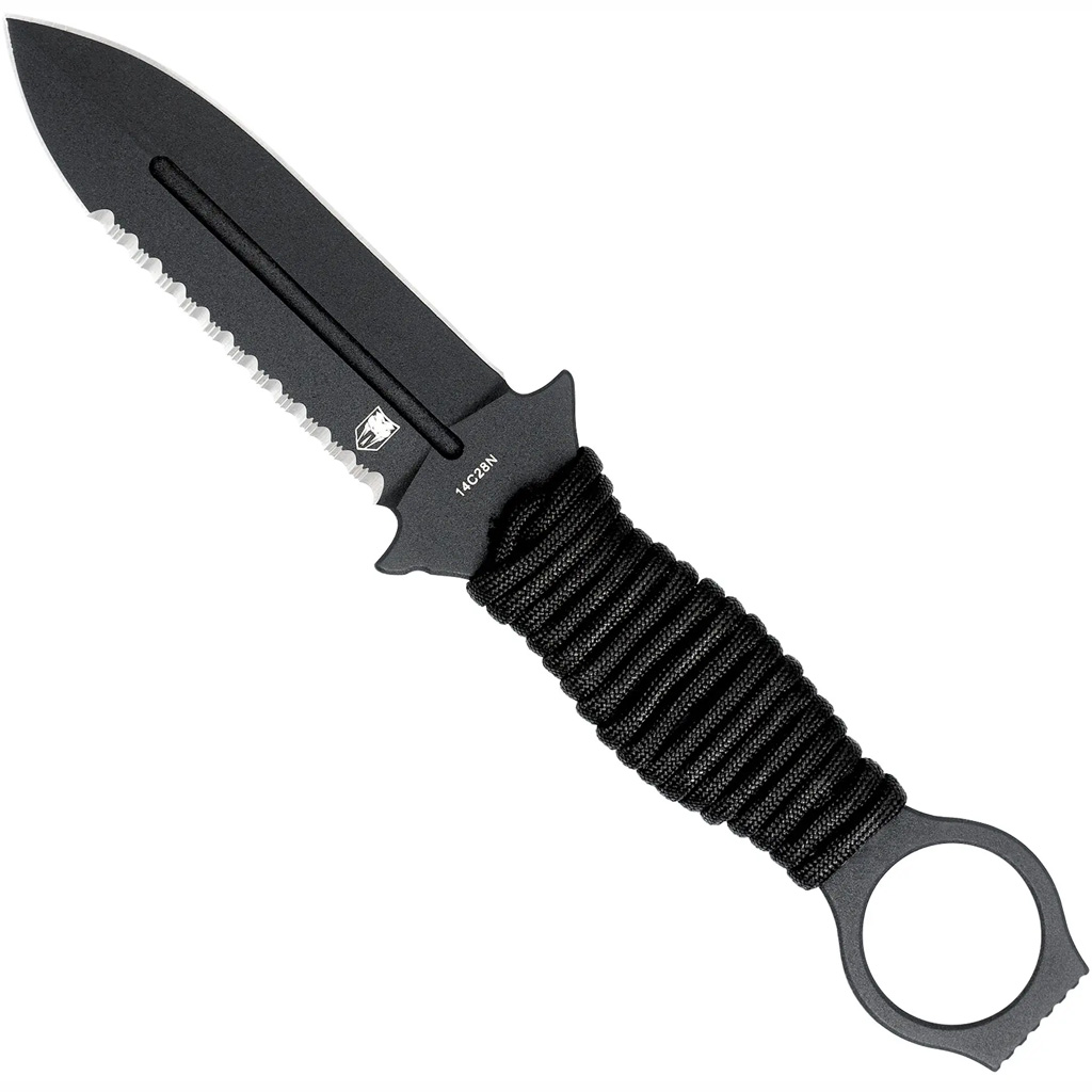 CobraTec Ringed Claymore 1 Side Serrated Dagger Fixed Blade Black