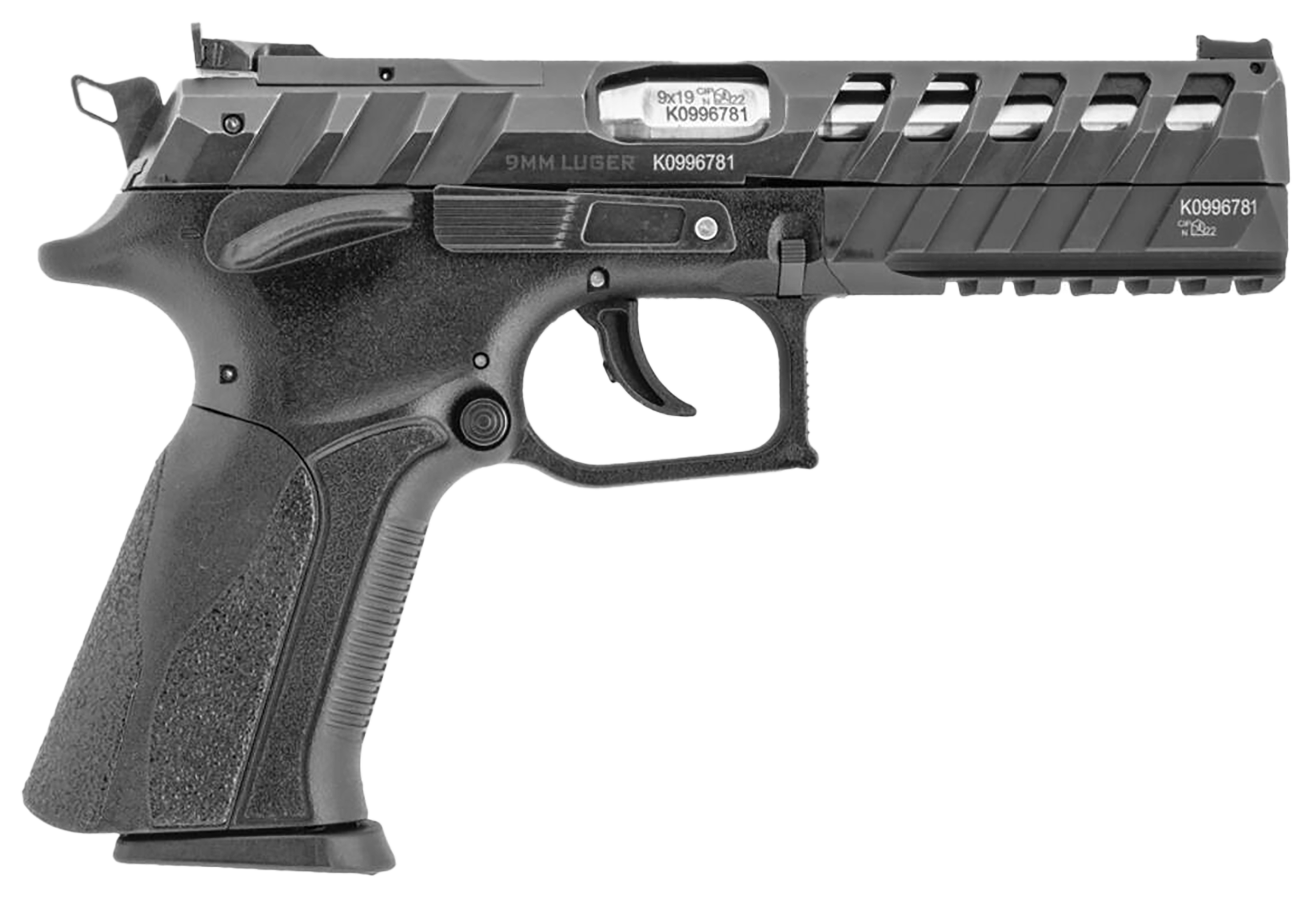 Grand Power 8588005808514 X-Calibur CO Mk23 Match 9mm Luger 15+1 4.80" Stainless Barrel, Black Steel Lightening Cut/Optic Cut/Serrated Slide, Black Steel Frame w/Picatinny Rail, Black Textured Grip