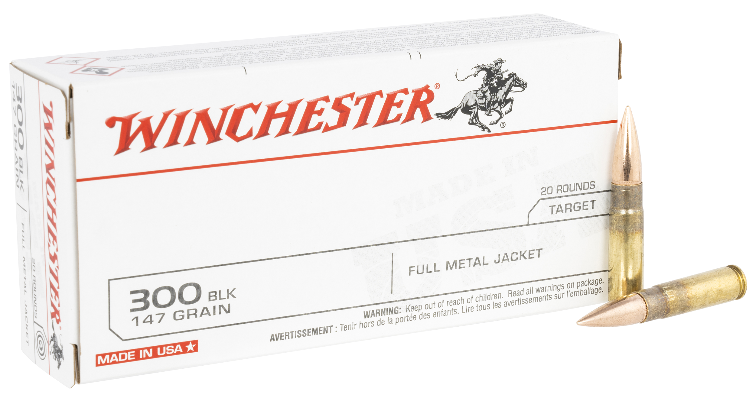 Winchester Usa 300 Aac Blackout Full Metal Jacket Open Tip 147 Grain 20 Rounds