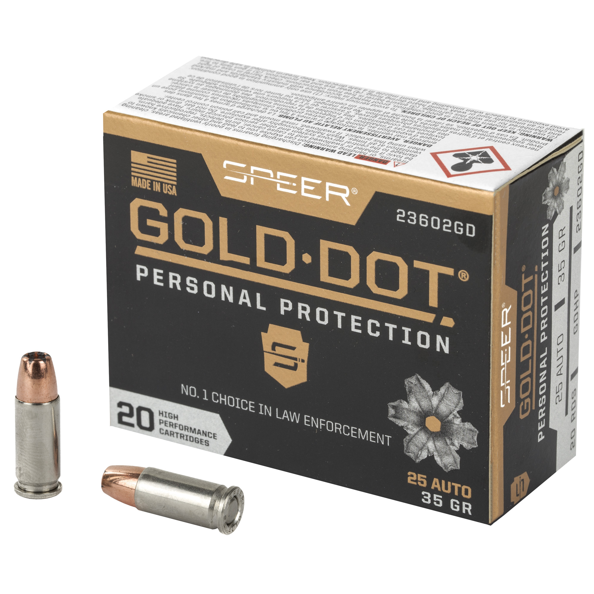 Speer, Gold Dot, 25 ACP, Hollow Point, 35 Grain, 20 Rounds